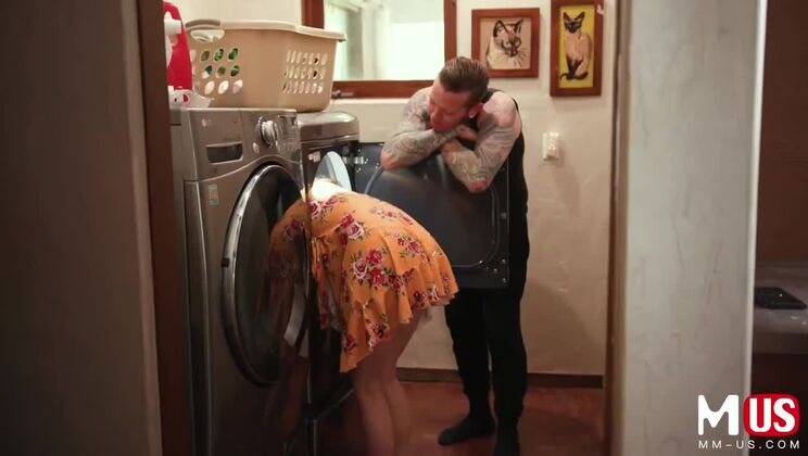 Izzy Lush Hairy Brunette Wet Laundry Fuck