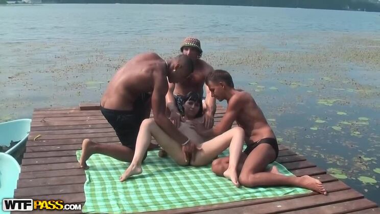 Brunette Takes Anal & Facial on the Pier - Gangbang
