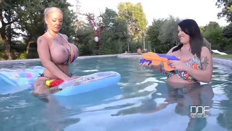 Leanne Crow & Delz Angel - Big British Tits in Pool Fun