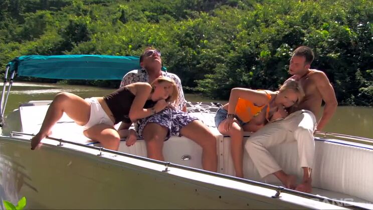 Blonde & Brunette Take Cumshot in Boat Threesome