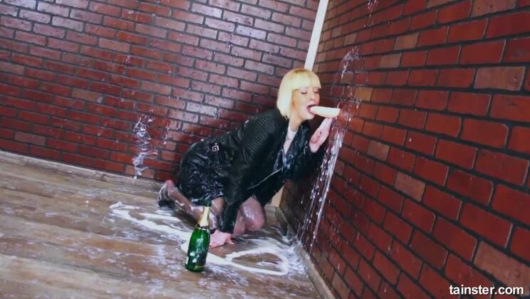 Leather Lingerie Blonde MILF Tattooed and Cum Covered