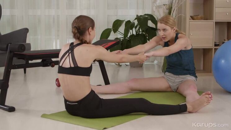 Amaris and Stefanie Moon Stretching Lesbian Style