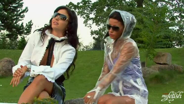 Brunette Lesbians in Wet and Wild Outdoor Action