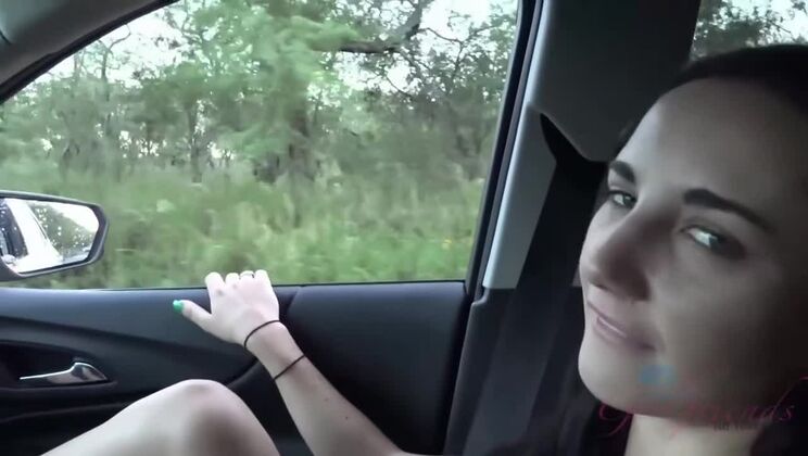 Shaved Brunette Jade Amber on the Beach