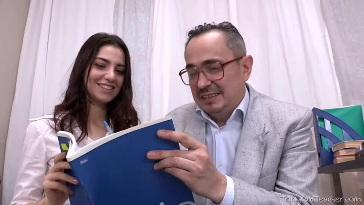 Young Brunette and Old Teacher Creampie