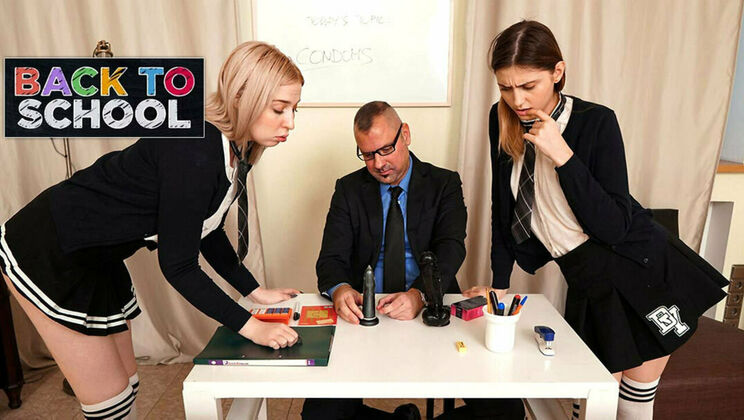Blonde and Brunette Schoolgirls FFM