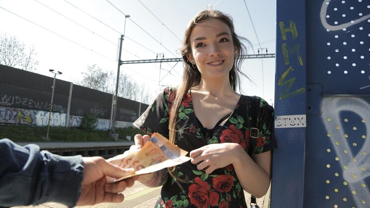 British Brunette Rides Cock Outdoors