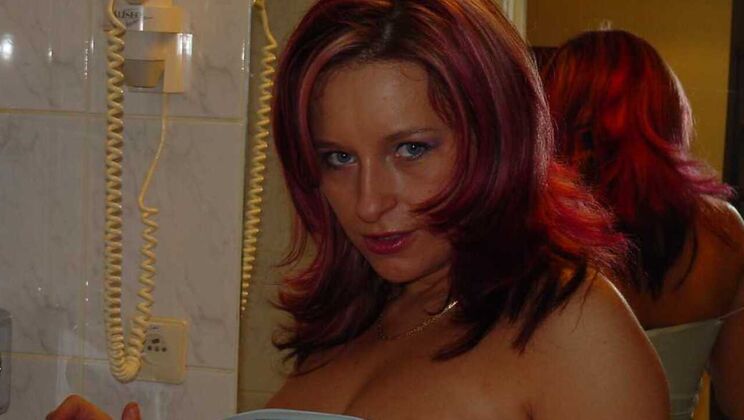 Natural Tits Redhead in Bathroom Sex