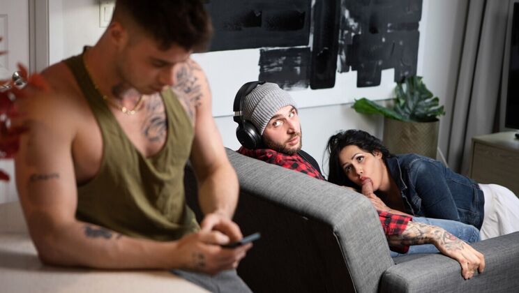 Brunette and Blonde Cheating Threesome