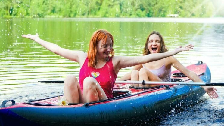  Redhead and European Girls Kayak and Kiss 