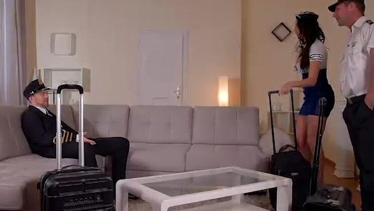 Blowjob and DP for 2 Pilots and 1 Stewardess