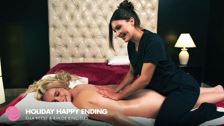 [FantasyMassage] - Blonde Babes Get Happy Ending Massage - Ella Reese - Khloe Kingsley