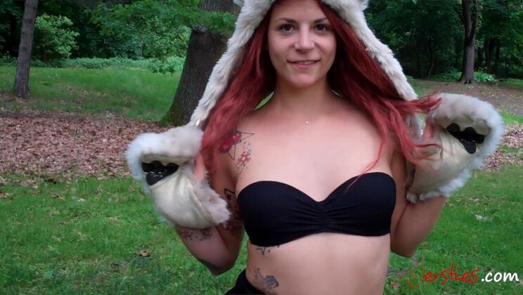 Lesbian Park Sexy Time - Blonde & Redhead Play