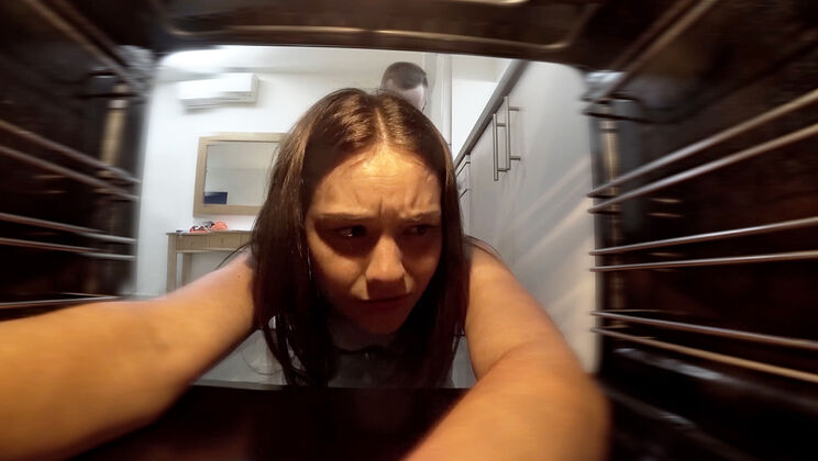 Brunette Matty in Lingerie Stuck in the Kitchen